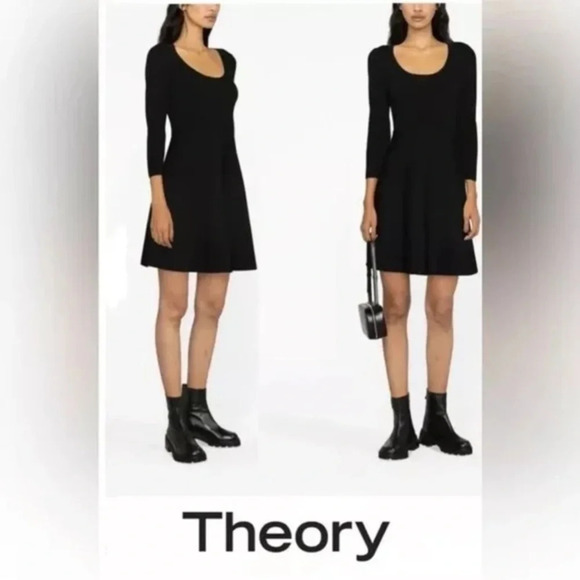 Theory Flared Mini Dress in Crepe Knit  Black Size M Orig. $495 NWT - Picture 1 of 6